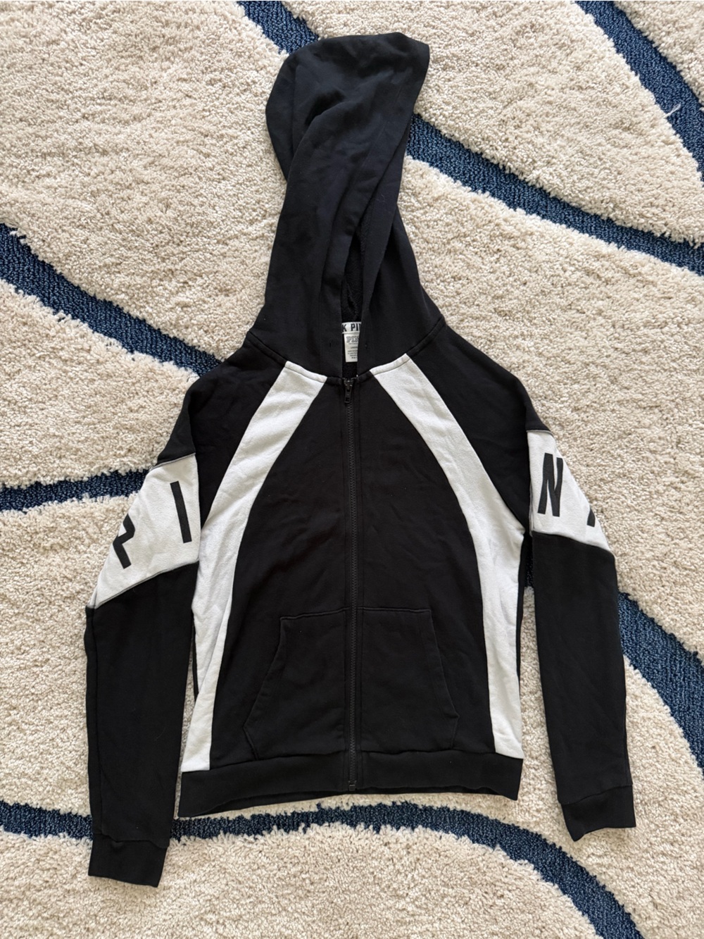 PINK Victoria's Secret Black and White Colorblock Zip Hoodie